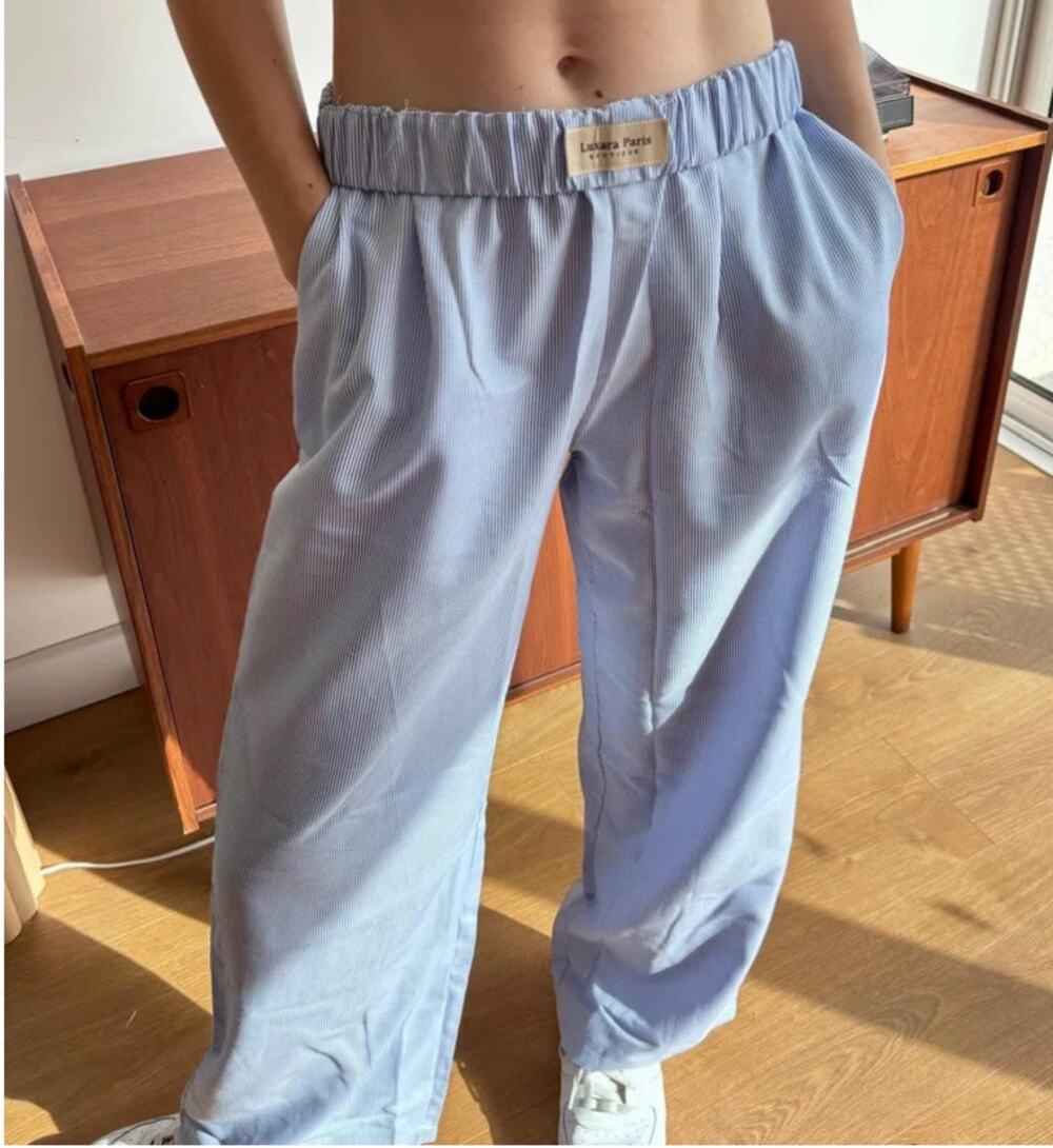 Womens Pantalon Luxara Blue Pinstripe Wide Leg Pants Cotton Blend Size S EUC!